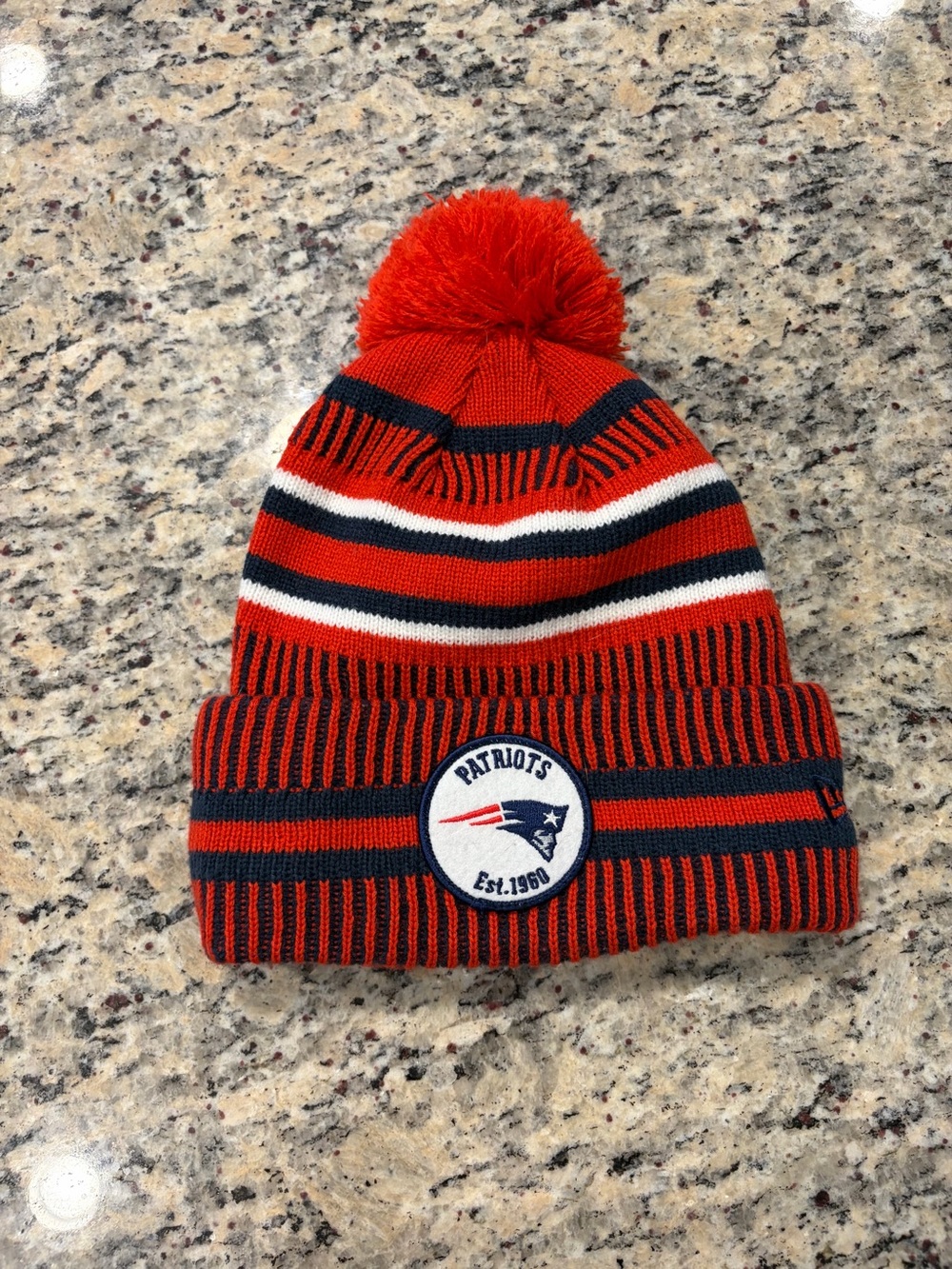 New England Patriots Pom Beanie Hat - Red & Navy